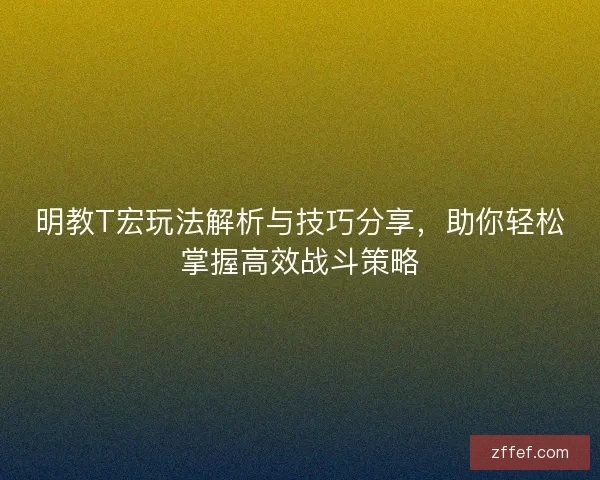 明教T宏玩法解析与技巧分享，助你轻松掌握高效战斗策略